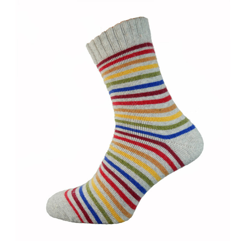 Grey Wool Blend Socks with Coloured Stripes Socks