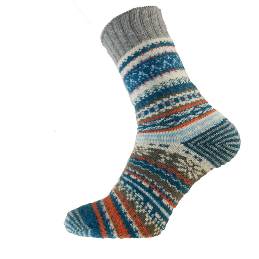 Blue, Grey and Orange Nordic Wool Blend Socks