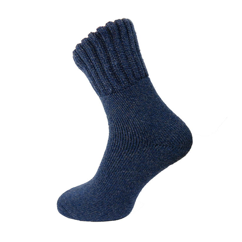 Blue thick wool blend socks with ribbed cuff