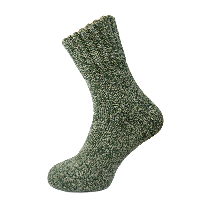 Green thick wool blend socks with ribbed cuff