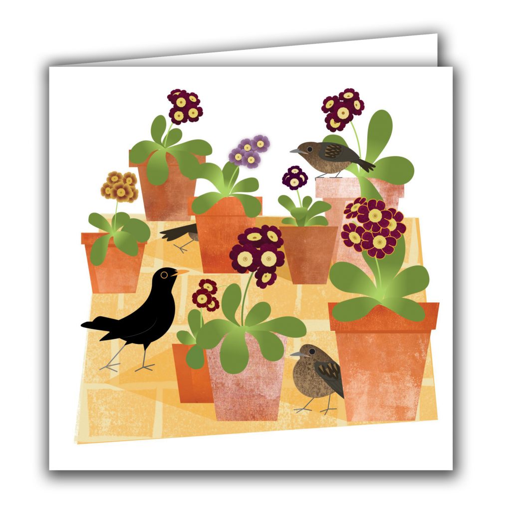 Blackbirds and Auricula