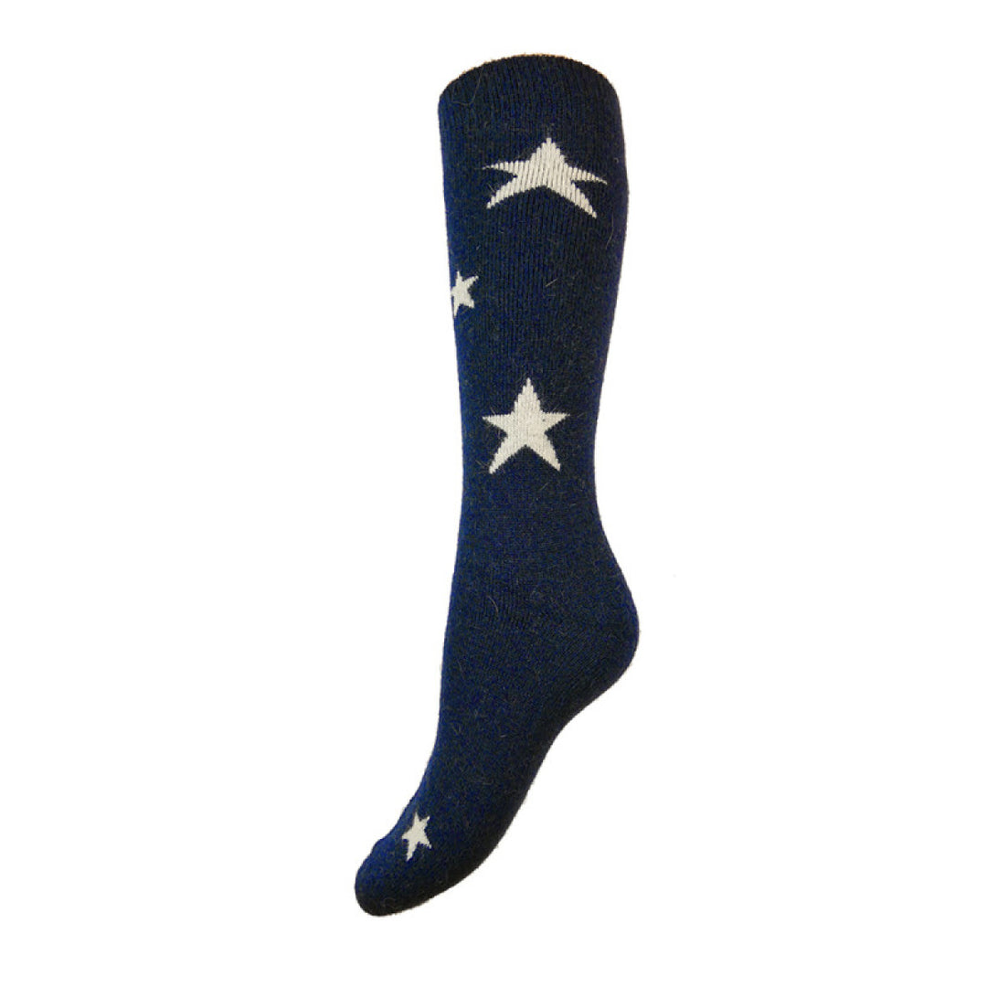 Dark Blue Wool Blend Socks with Cream Stars