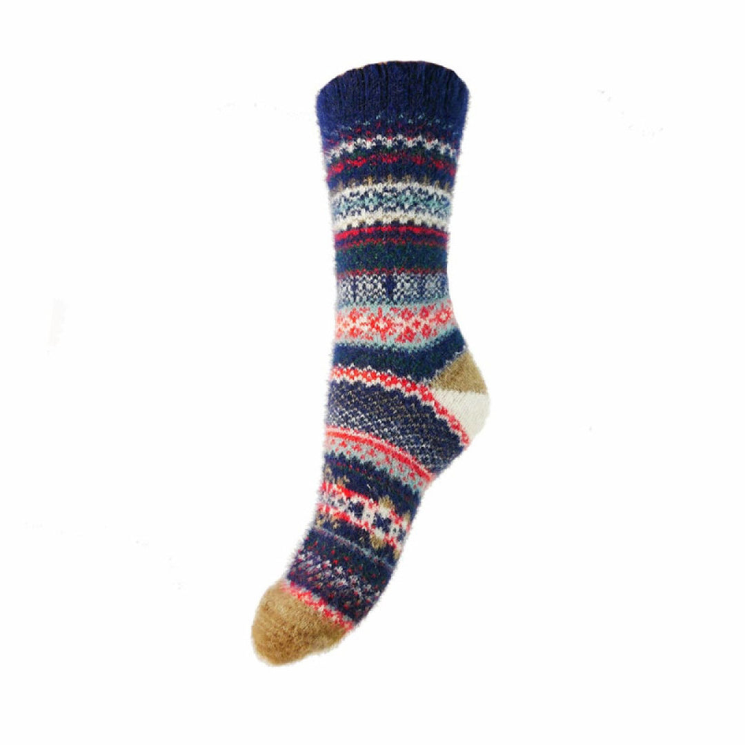 Blue and Red Patterned Wool Blend Socks