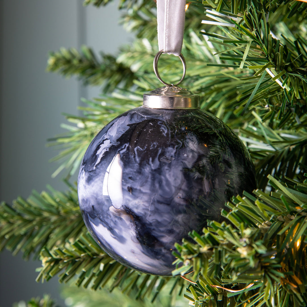 Marbled Bauble Black 80mm