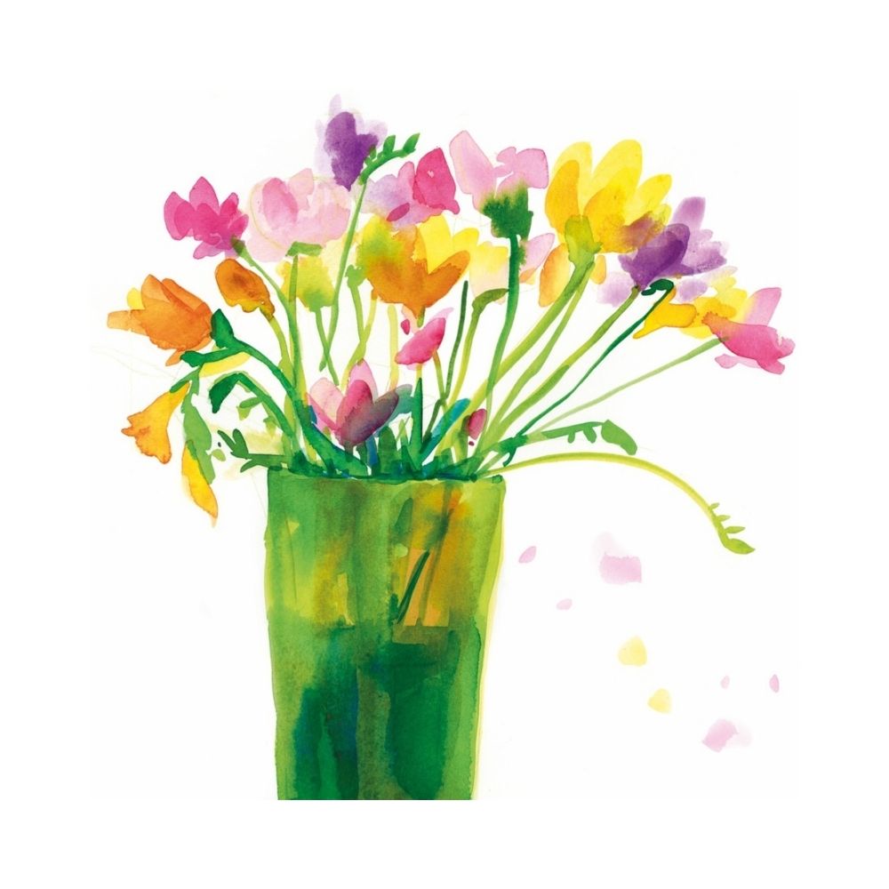 Freesias in a Green Vase