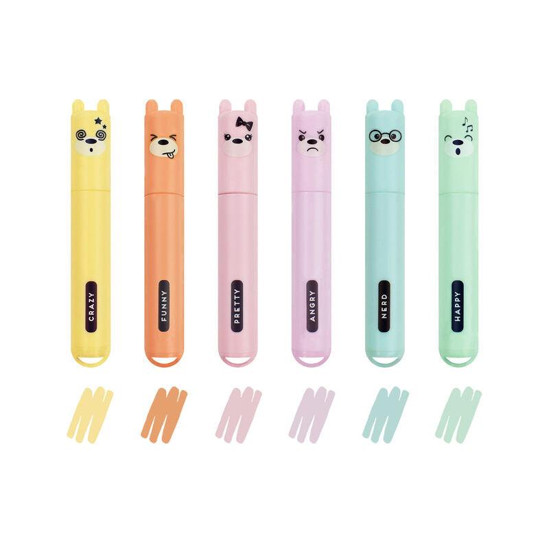 Teddy's Mood - Set of 6 Mini Pastel Highlighters