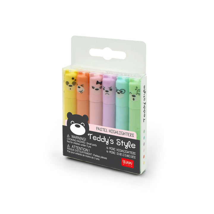 Teddy's Mood - Set of 6 Mini Pastel Highlighters